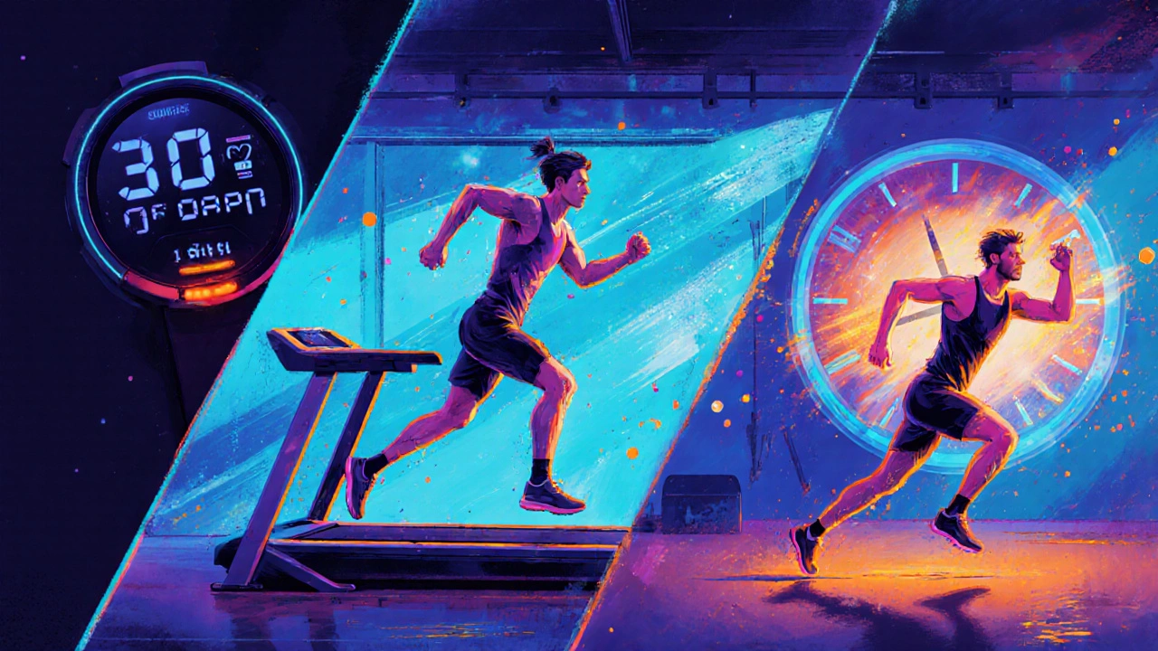 Человек выполняет интенсивные интервальные упражнения HIIT в спортзале.