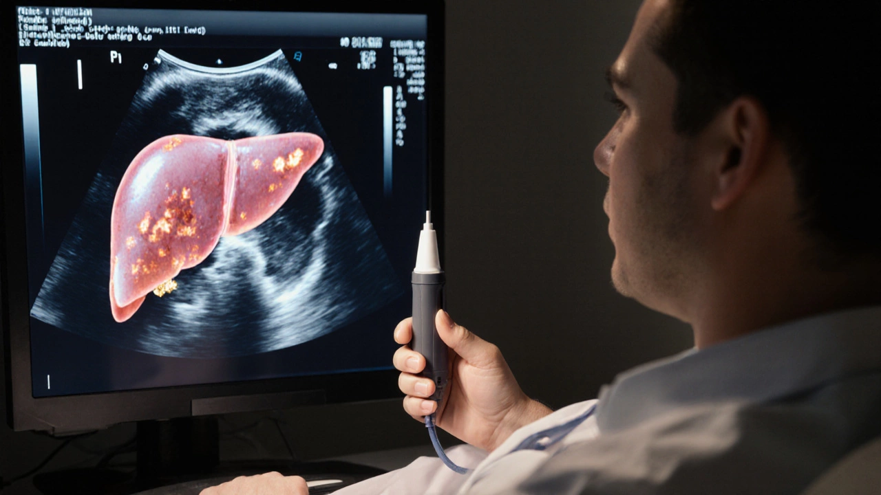 Преобразование здоровой печени в поврежденную при жировой болезни на фоне УЗИ.