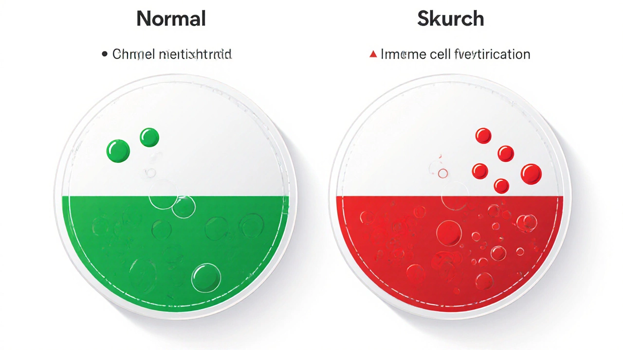 Сравнение нормального и аномального анализа крови в виде схемы без текста.