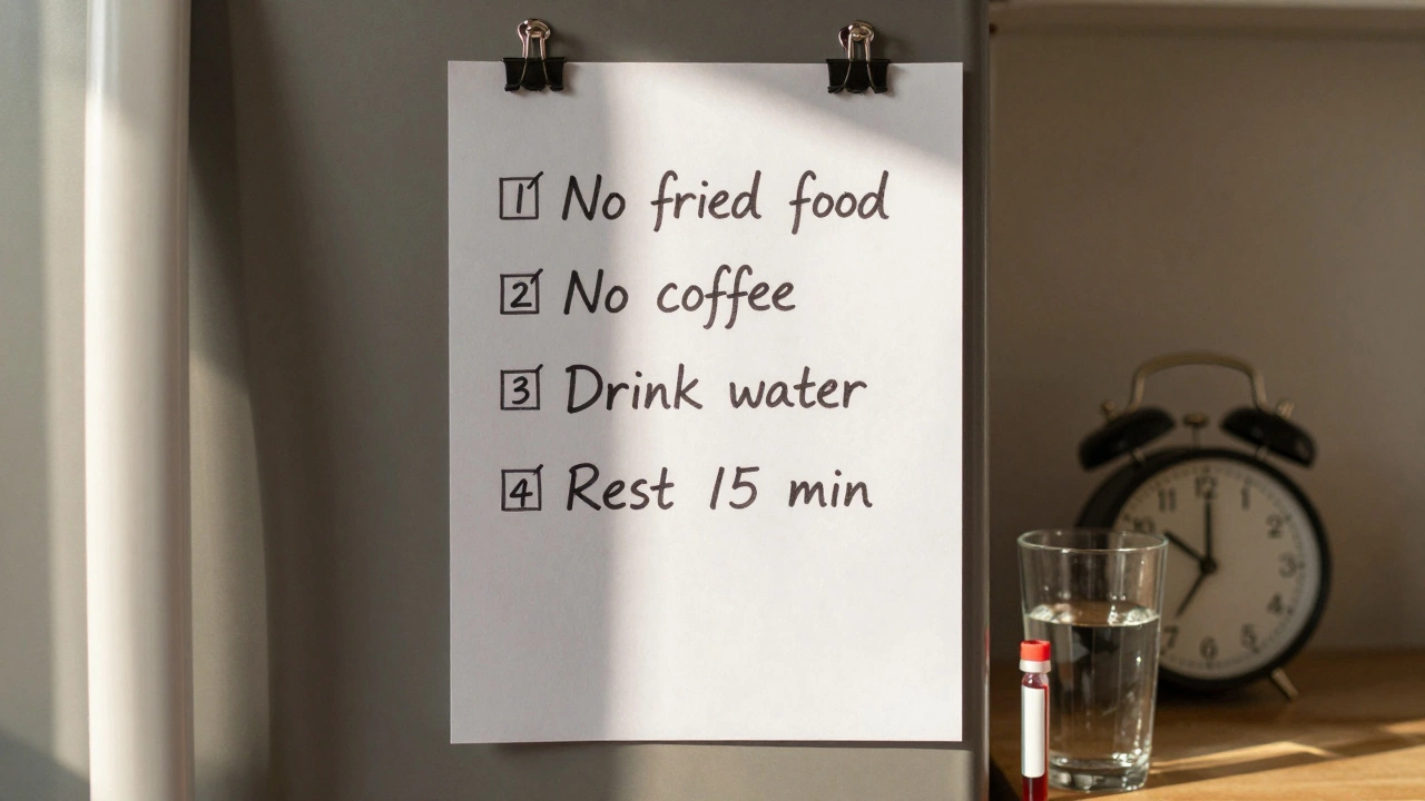 Повешенный на холодильнике чек-лист с инструкциями по подготовке к сдаче анализа крови.