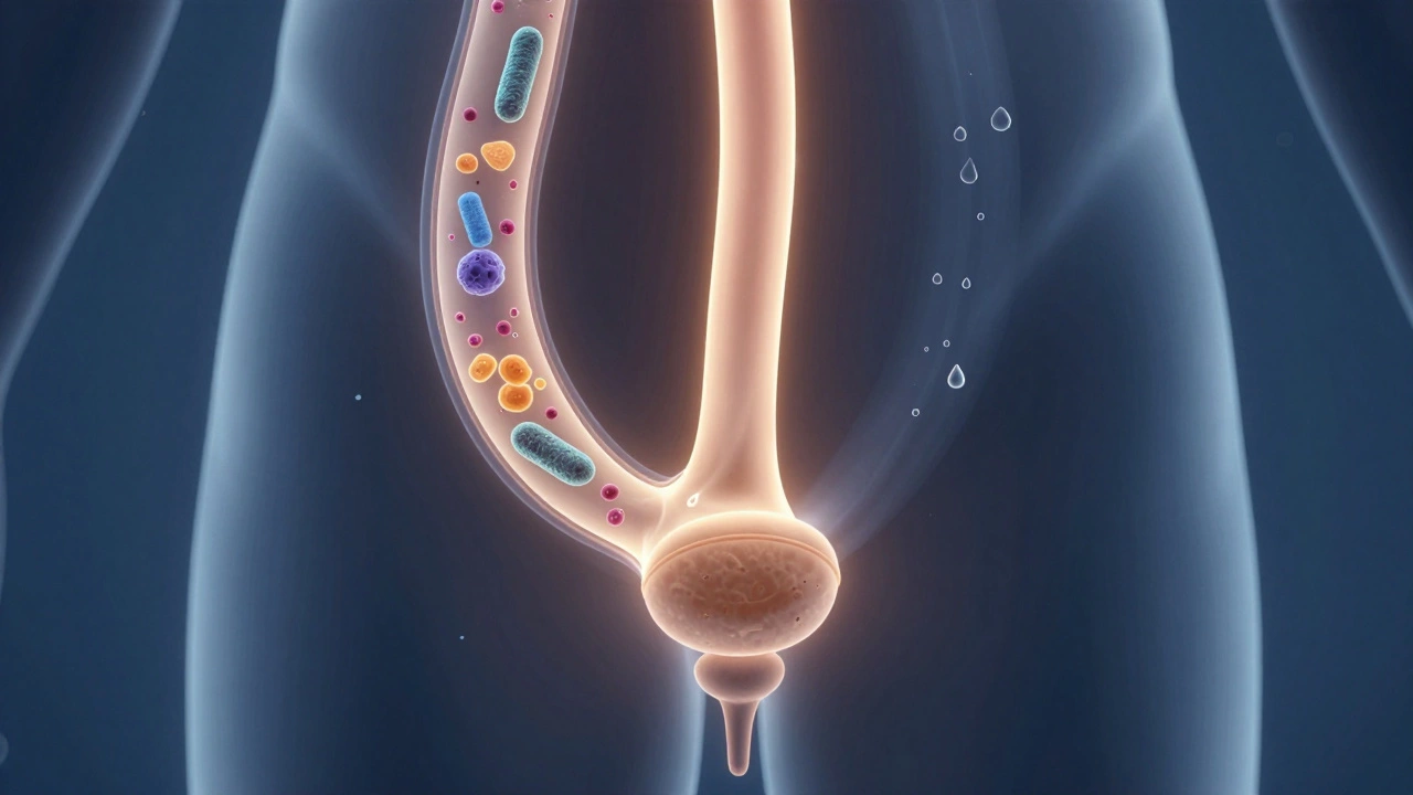 Анатомическая схема мочевыделительной системы, показывающая разницу между концентрированной и разбавленной мочой.