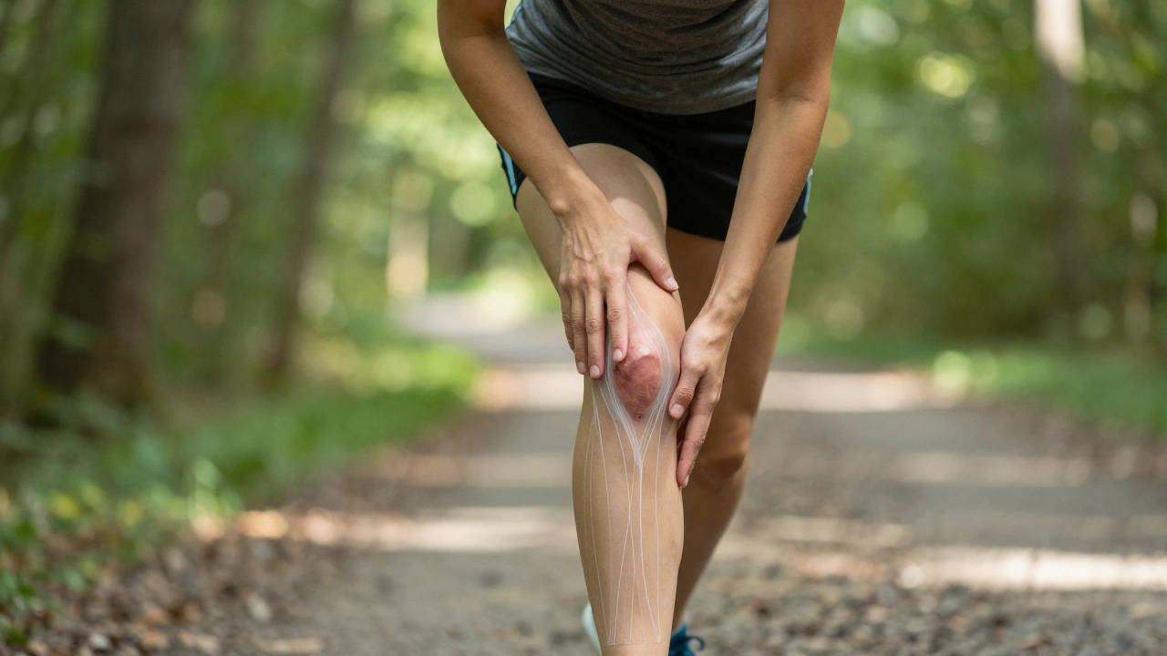 Человек бежит по тропе, символизируя полное восстановление связок после реабилитации с помощью питания и упражнений.