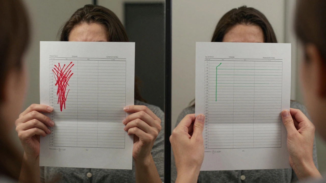 Две одинаковые лабораторные расшифровки: одна с аномальными показателями, другая — нормальные, отраженные в зеркале.