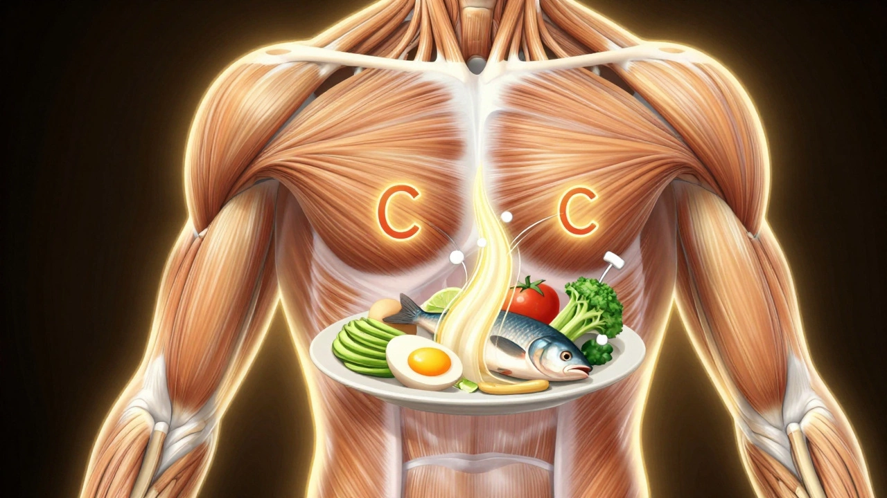 Прозрачное изображение тела с потоками питательных веществ, способствующих заживлению тканей.