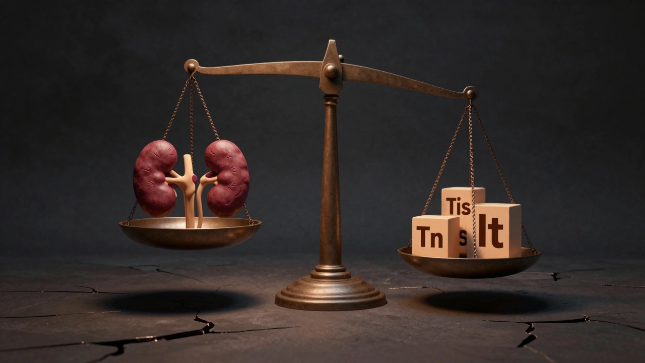 Весы с почками и вредными веществами, символизирующие дисбаланс