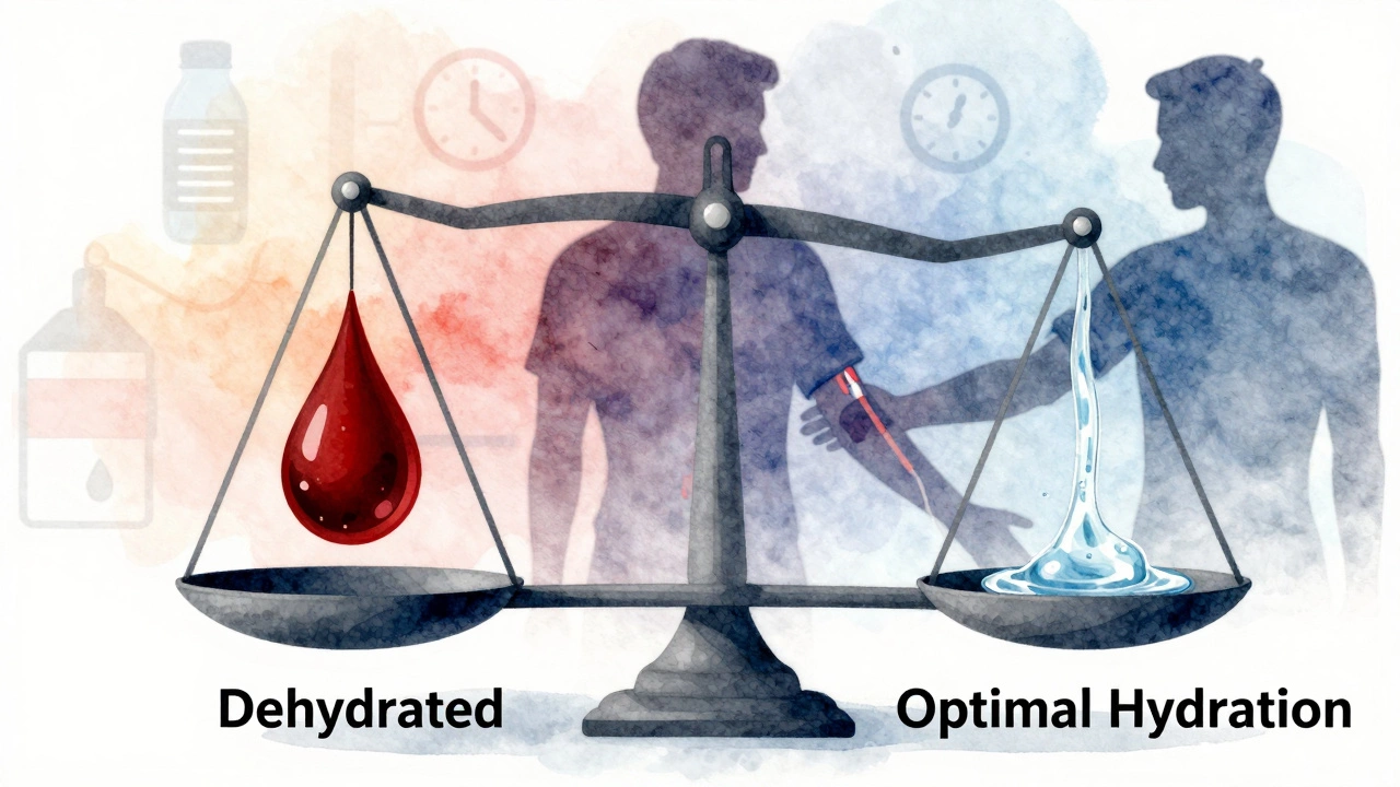 Весы: густая кровь против тёкшей воды — символ правильной гидратации перед сдачей крови.