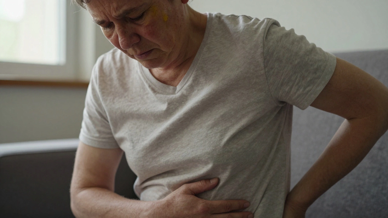 Человек с симптомами заболевания печени