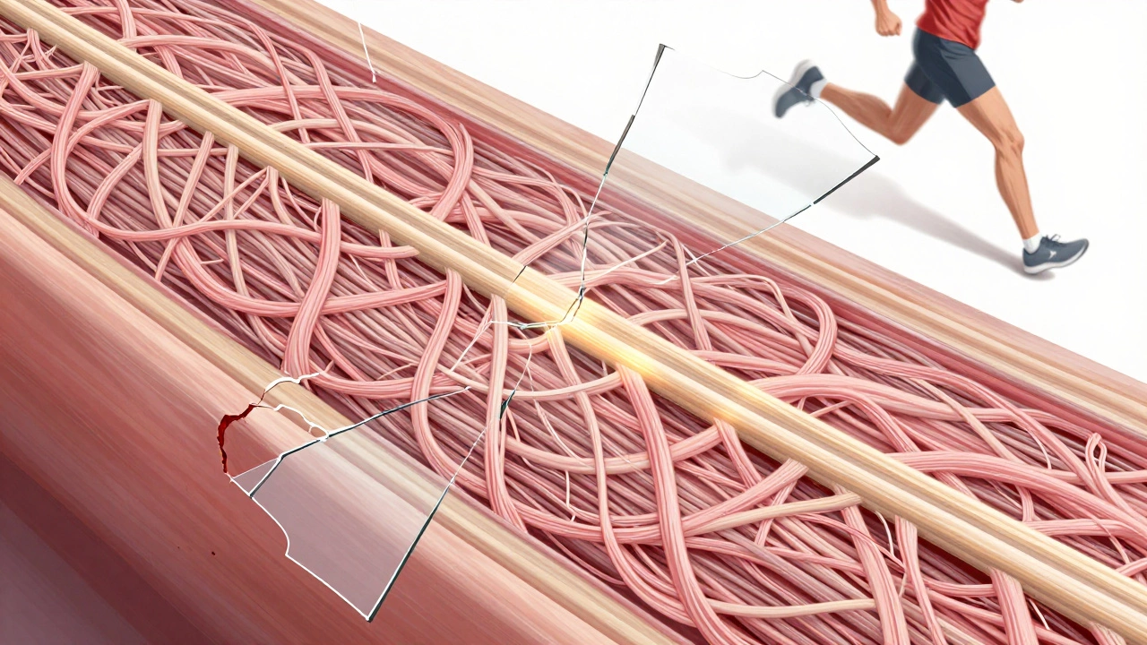 Фибриллы коллагена, формирующиеся в повреждённой мышце и сухожилии, как хрупкое стекло