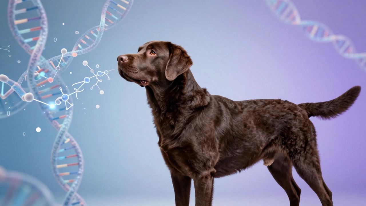 Генетическая структура с силуэтом собаки лабрадора