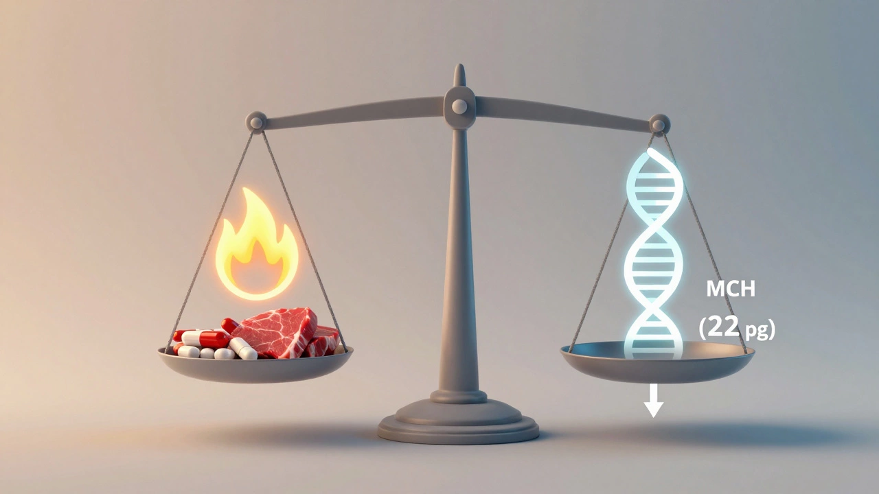 Весы, показывающие баланс между дефицитом железа и хроническим воспалением