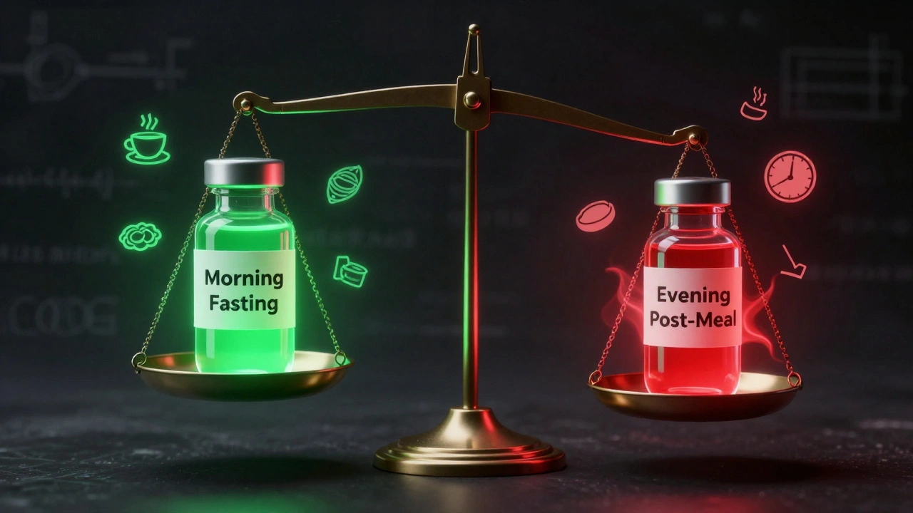 Весы с двумя пробирками: утренняя чистая, вечерняя искажённая — символизируют точность анализа.