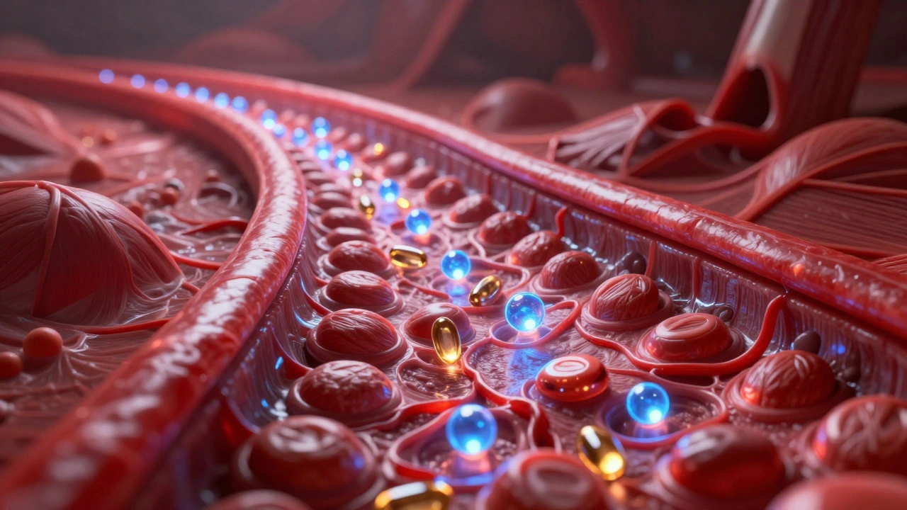 3D-иллюстрация потока питательных веществ и кислорода в мышечную ткань