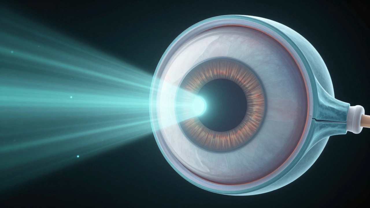 3D модель глаза с акцентом на потере эластичности хрусталика