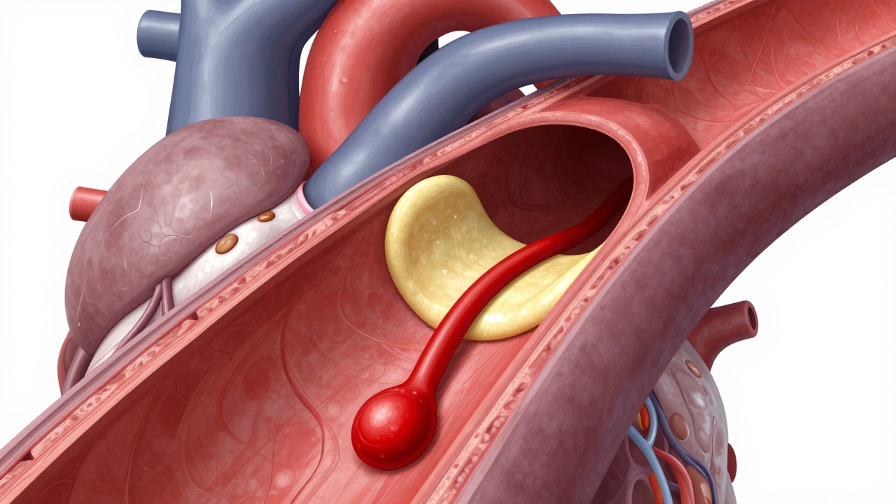 3D модель коронарной артерии с холестериновой бляшкой и ограничением кровотока