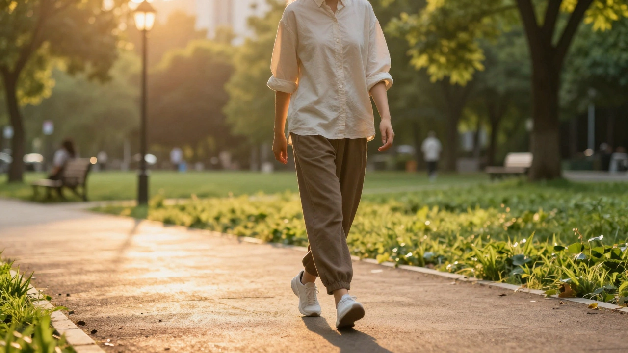 Человек на спокойной прогулке в парке для восстановления сил