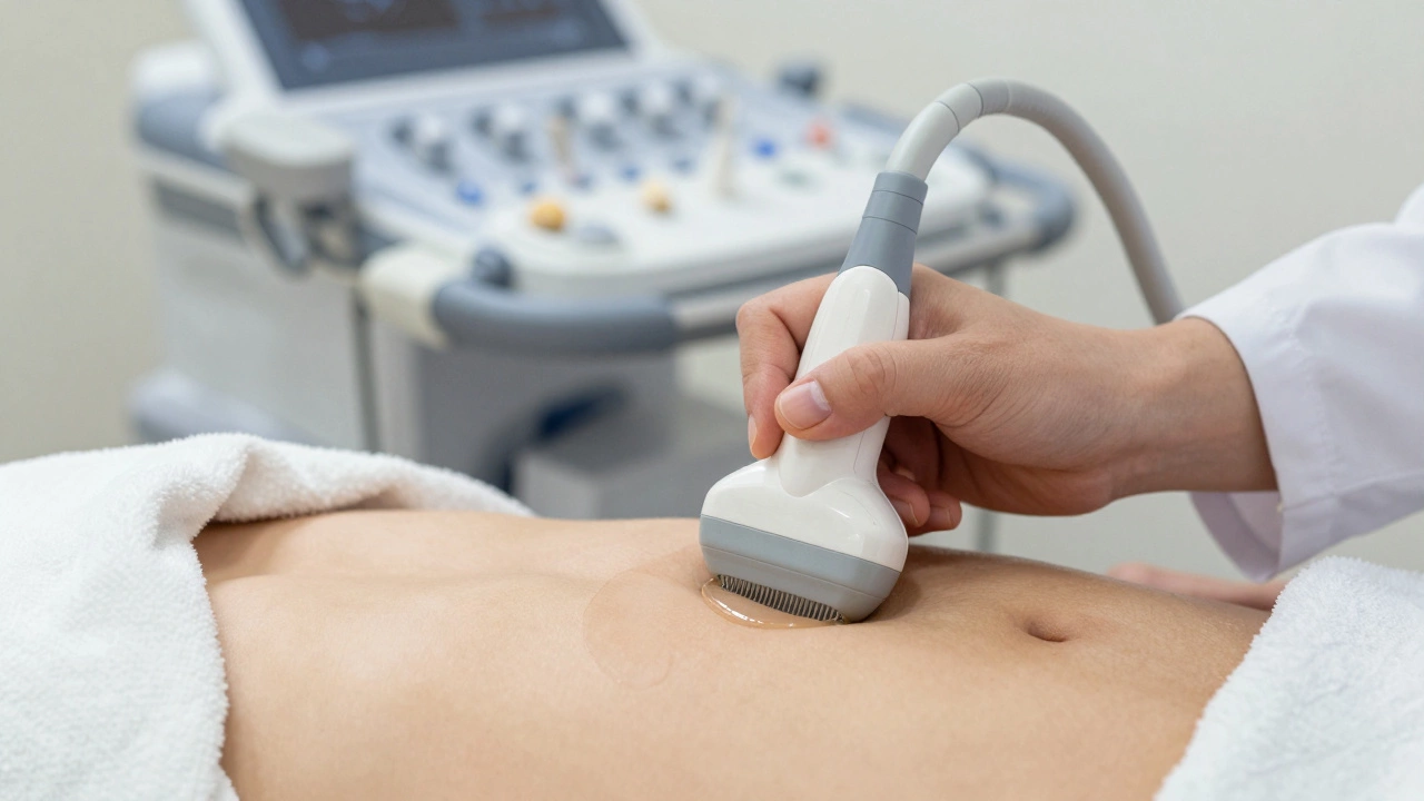 Процедура фиброэластометрии печени с использованием ультразвукового датчика и геля