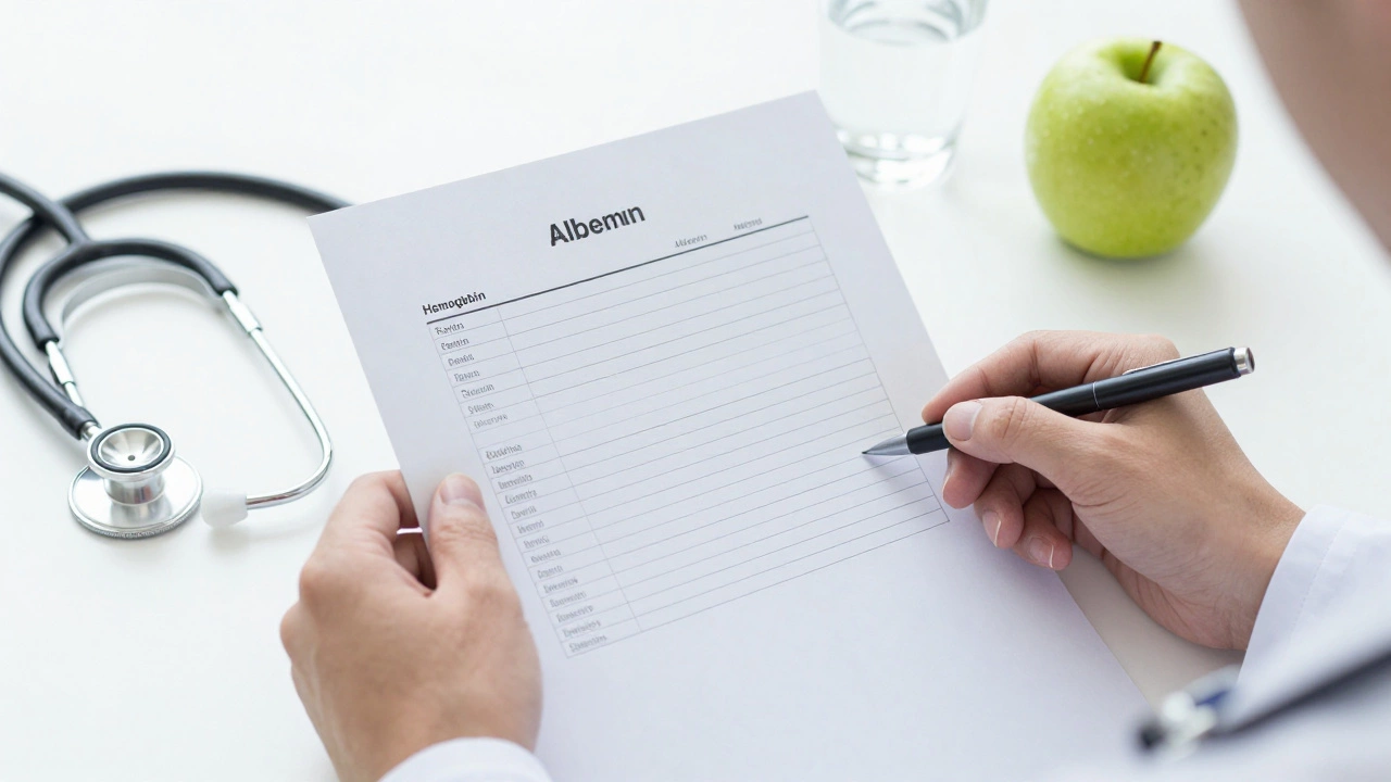 Результаты медицинских анализов и стетоскоп на столе врача