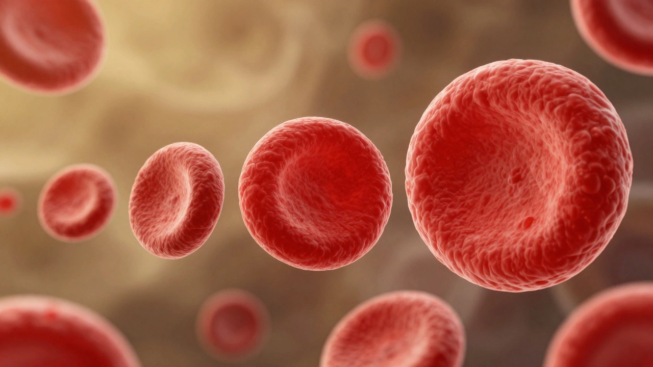 Сравнение нормальных, маленьких и увеличенных эритроцитов в кровотоке