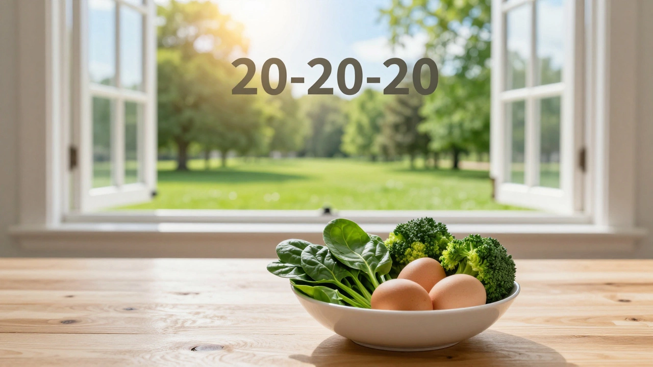 Здоровое рабочее место с полезными продуктами и видом на парк