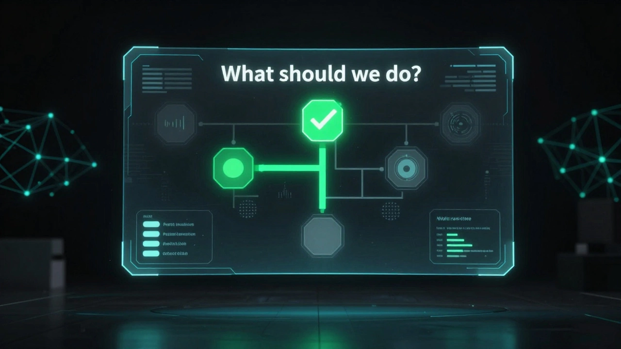 Футуристический интерфейс предписывающей аналитики с рекомендациями действий