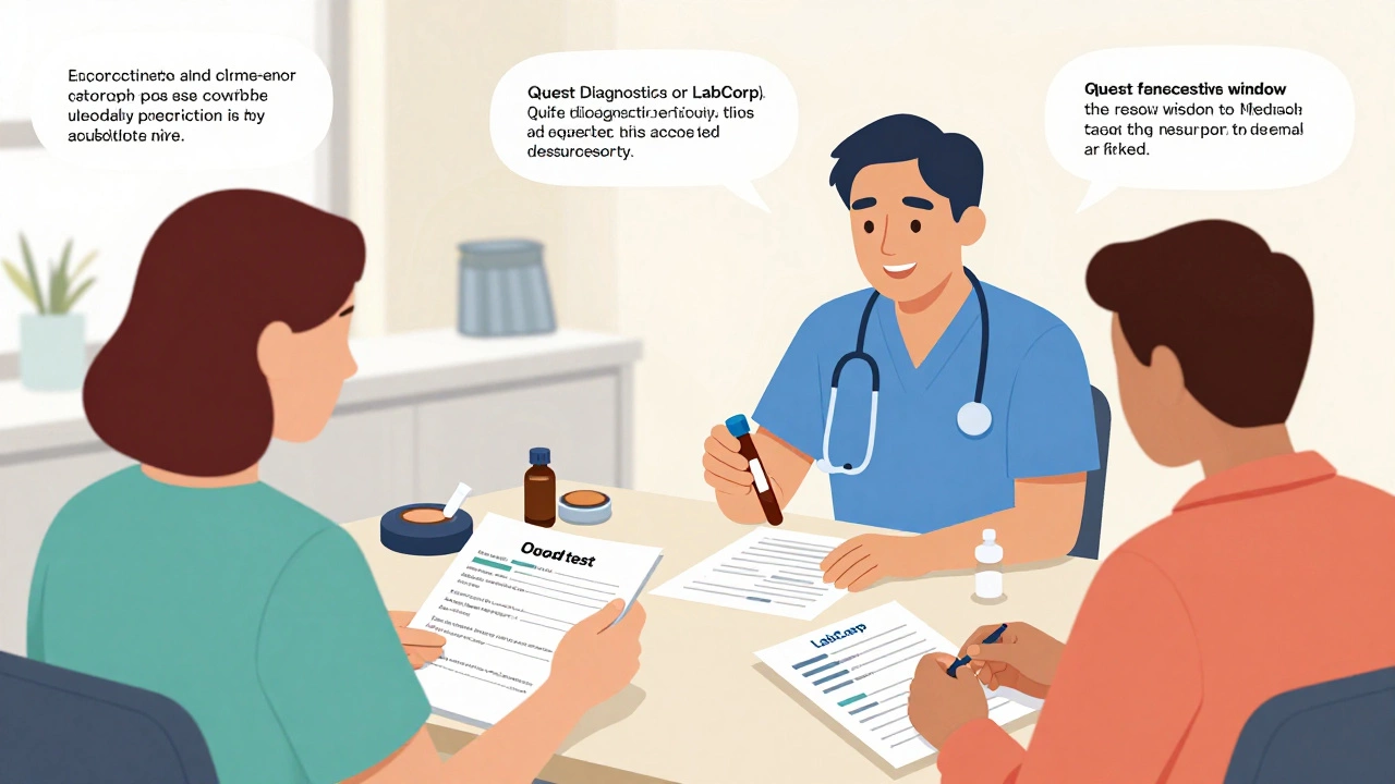 Step-by-step visual guide illustrating the correct procedure to ensure Medicare covers a blood test, emphasizing the need for a physician's order, selecting an enrolled and CLIA-certified lab, and avoiding common pitfalls that lead to denied claims.